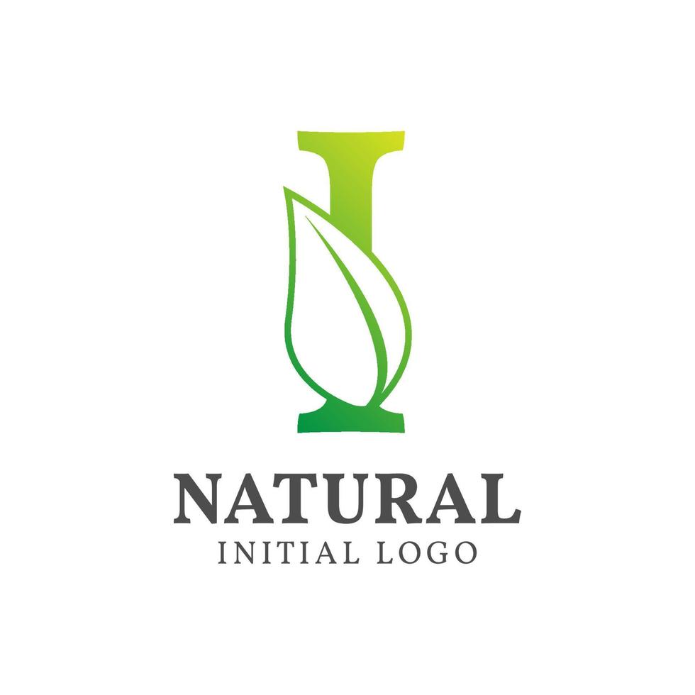 letter I with leaf natural initial vector logo design