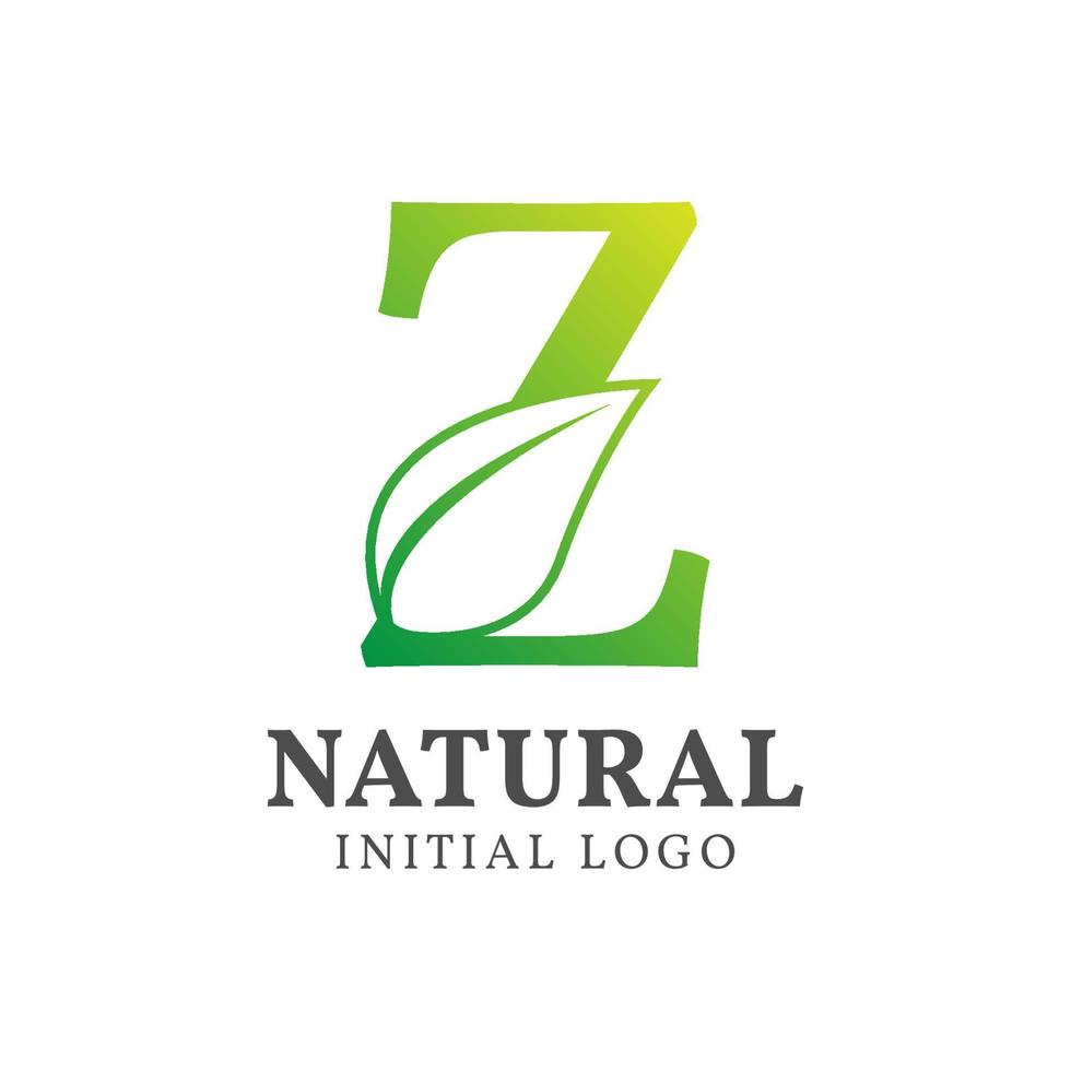 letter Z with leaf natural initial vector logo design