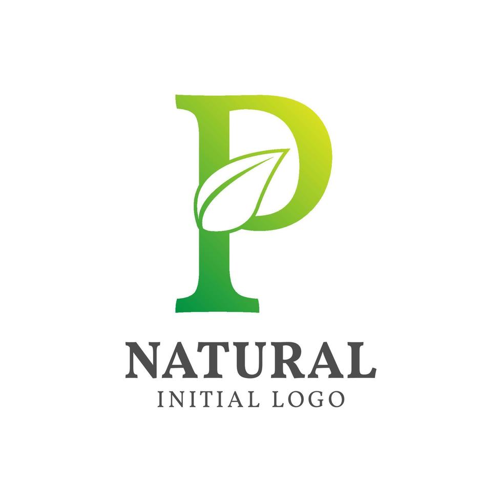 letter P with leaf natural initial vector logo design