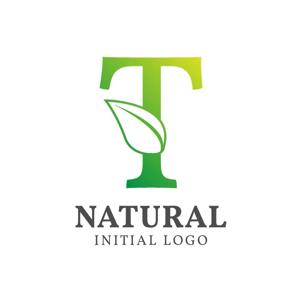 letra t con diseño de logotipo de vector inicial natural de hoja
