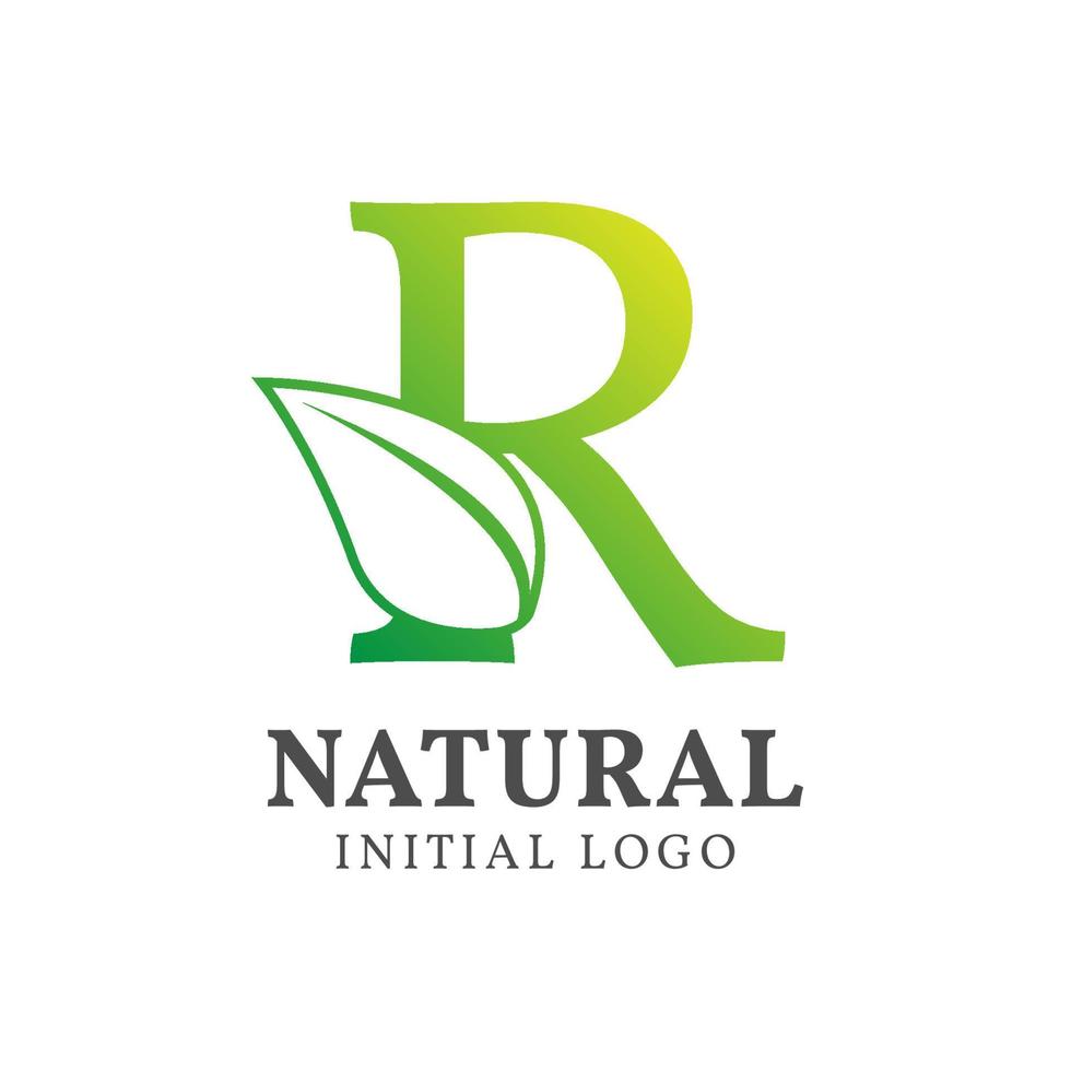 letter R with leaf natural initial vector logo design