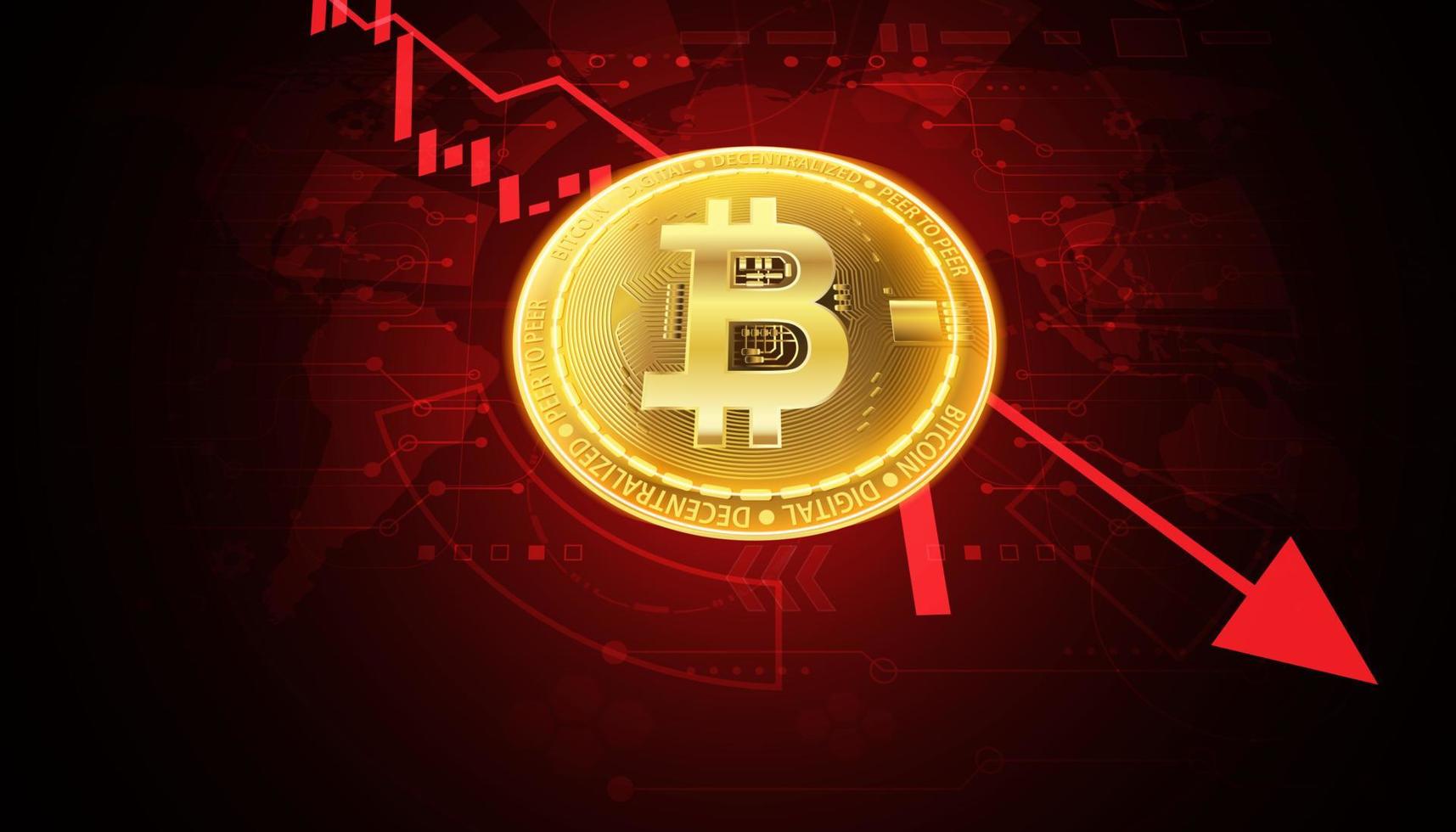 Abstract, bitcoin Falling Graphs, and the Digital World stock market crash finance trading currency exchange Cryptocurrency falling red chart or bear market on red background futuristic digital vector