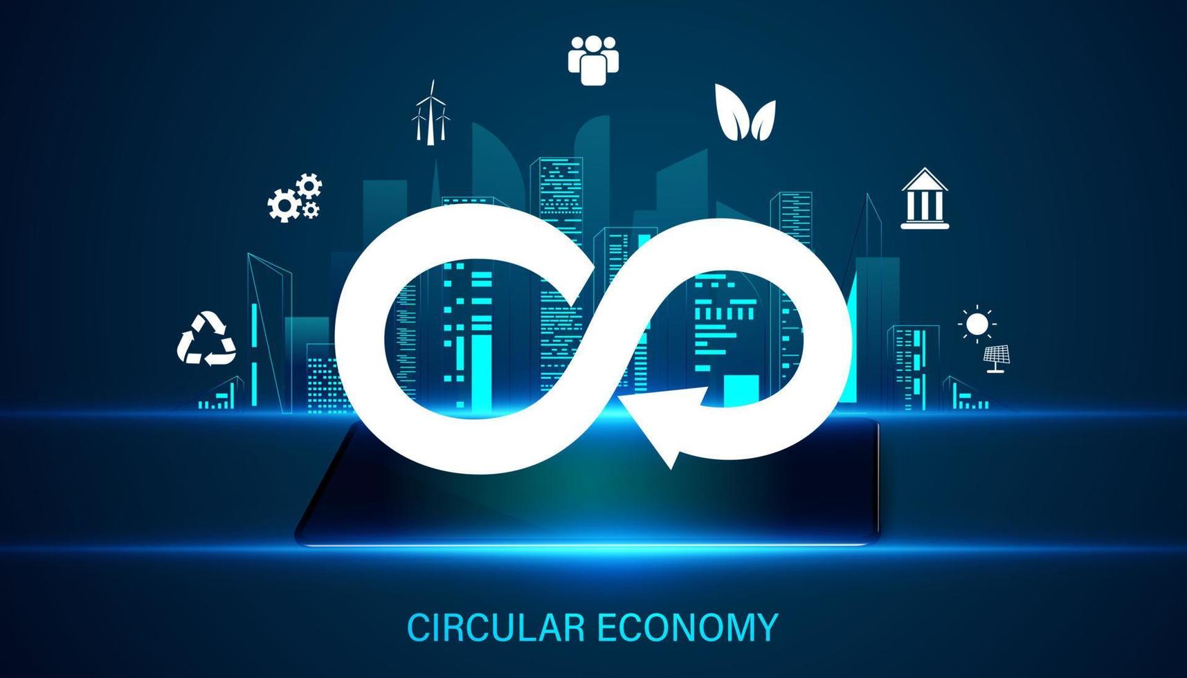 Abstract Circular Economy Symbols and Icons Environment Recycle Clean Energy Government Environmental Protection Smart city background, circular economy concept Circulating the use of natural resource vector