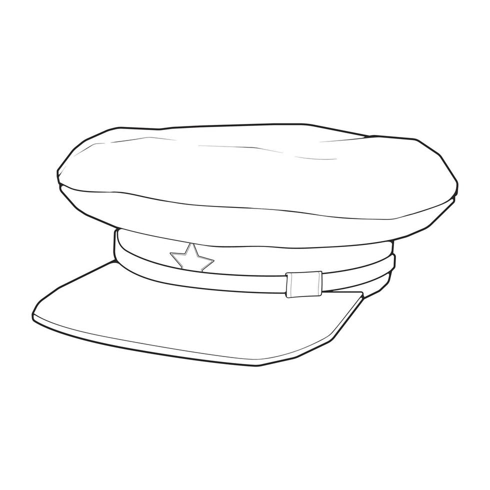 Outline military cap vector illustration isolated on white background. Outline military cap vector for coloring book.