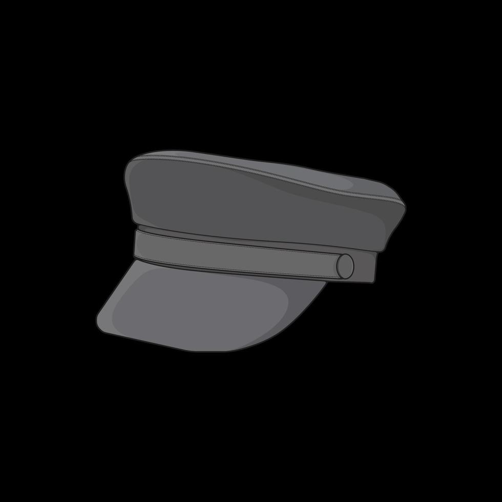 ilustración de vector de gorra militar aislada sobre fondo negro. vector de gorra militar para colorear libro.