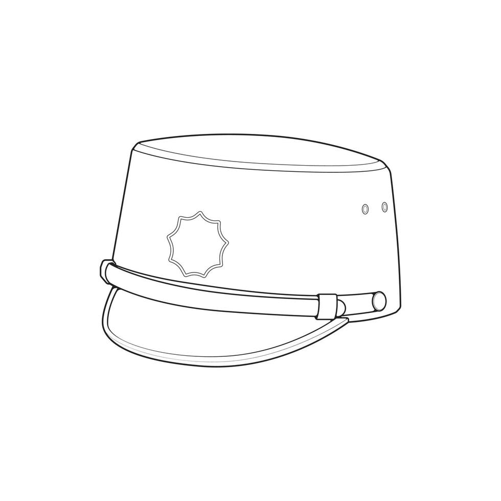 Outline military cap vector illustration isolated on white background. Outline military cap vector for coloring book.