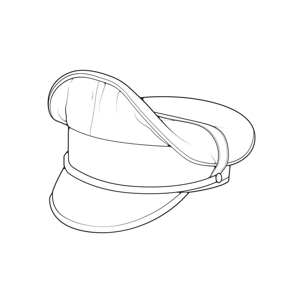 Outline military cap vector illustration isolated on white background. Outline military cap vector for coloring book.