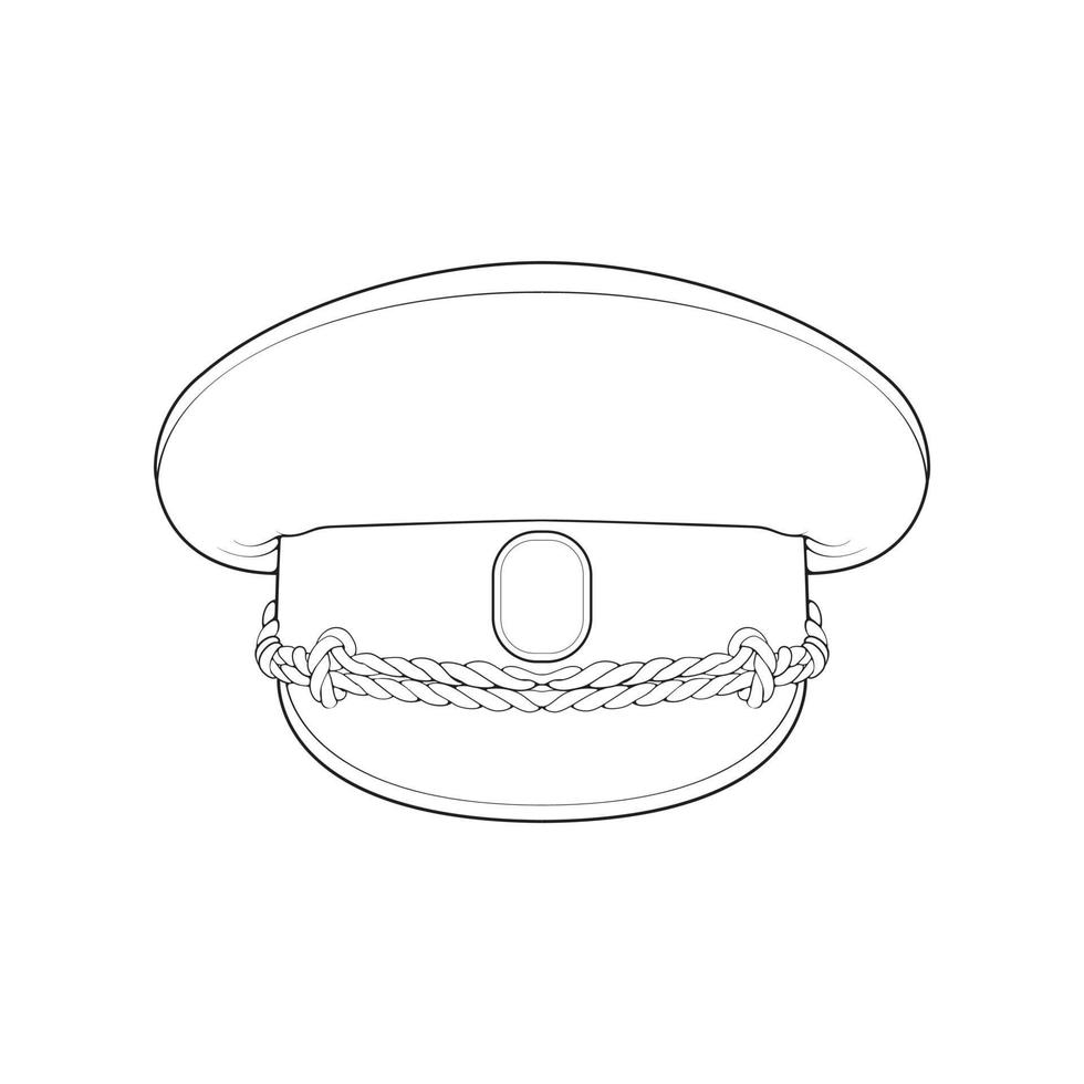 Outline military cap vector illustration isolated on white background. Outline military cap vector for coloring book.