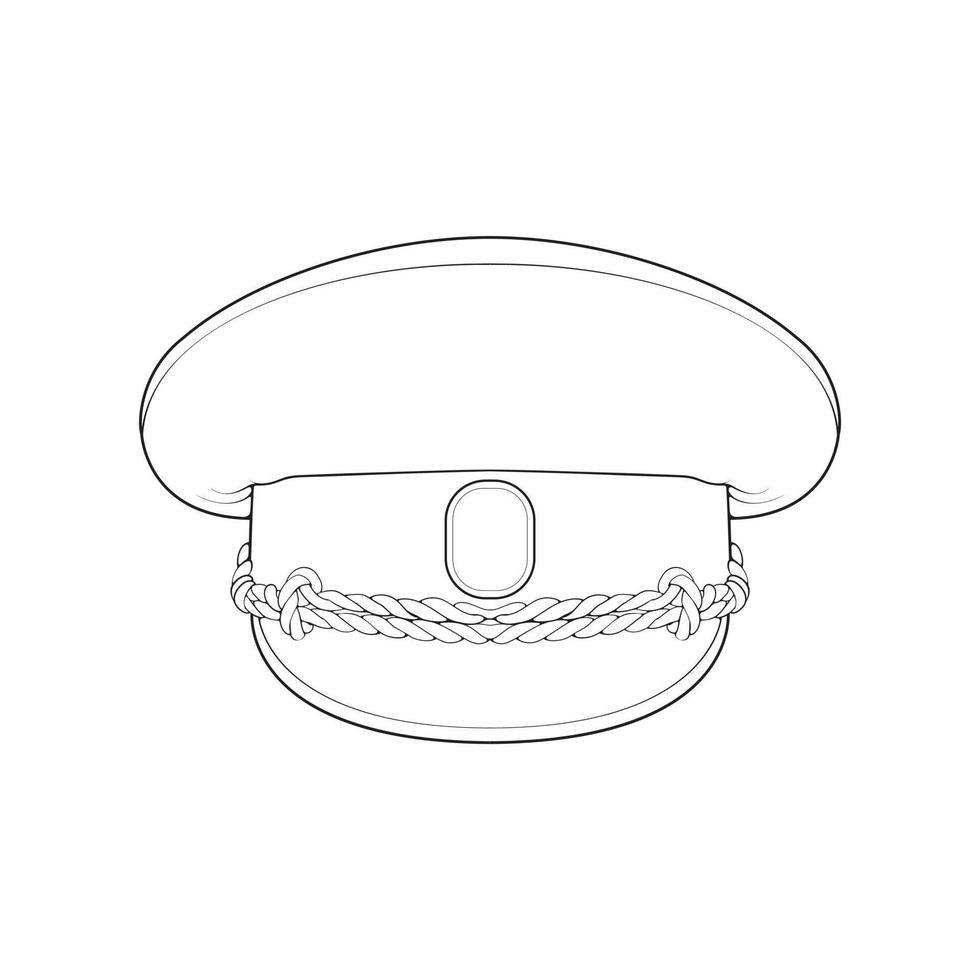 Outline military cap vector illustration isolated on white background. Outline military cap vector for coloring book.