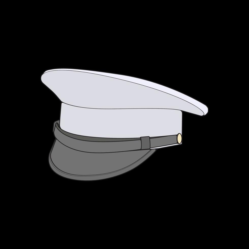 ilustración de vector de gorra militar aislada sobre fondo negro. vector de gorra militar para colorear libro.
