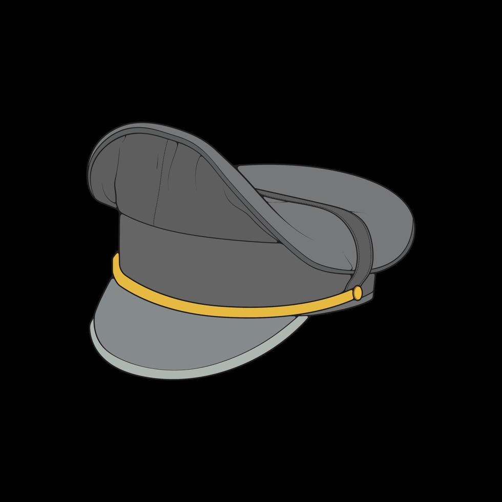 ilustración de vector de gorra militar aislada sobre fondo negro. vector de gorra militar para colorear libro.