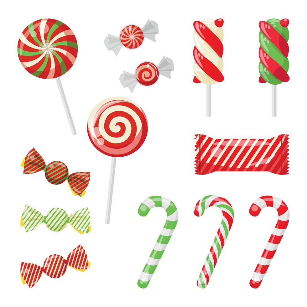 un conjunto de diferentes tipos de dulces para navidad y año nuevo. vector