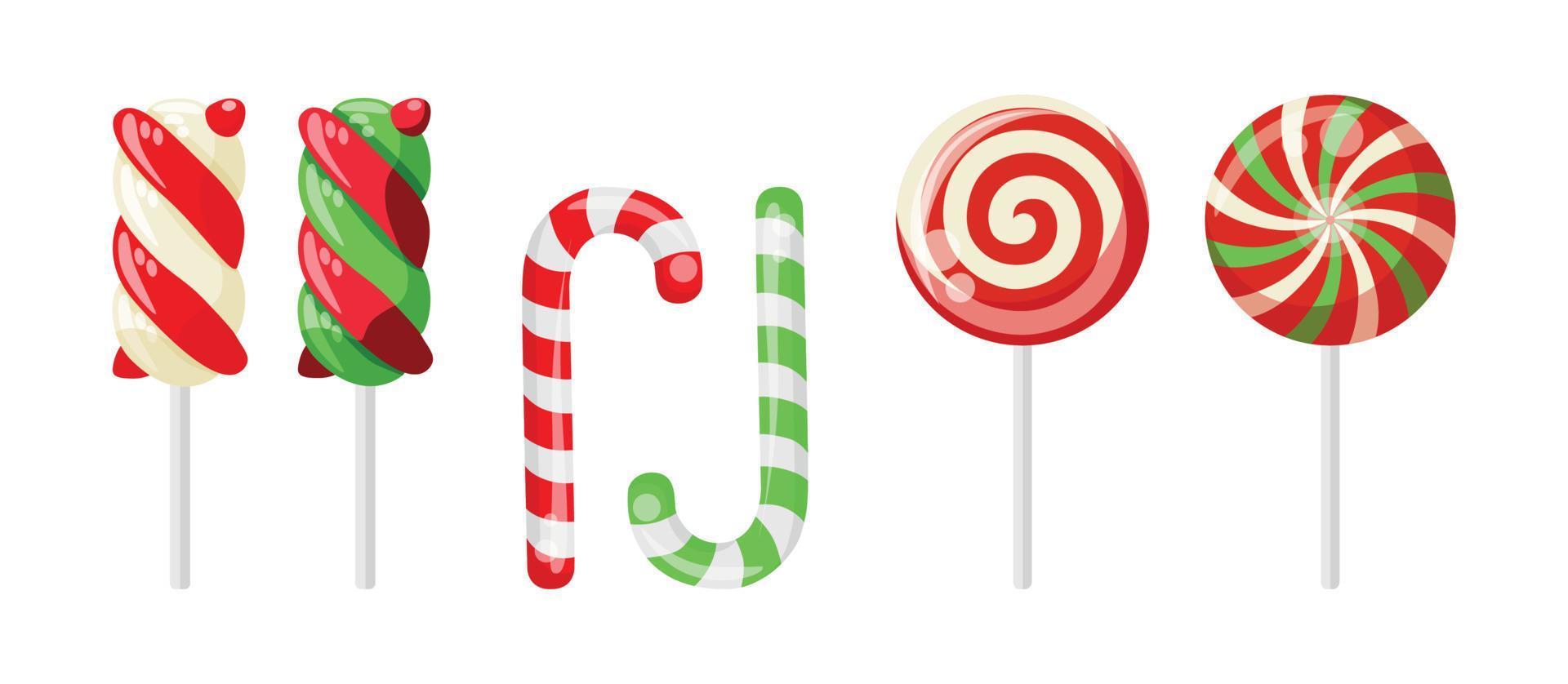 conjunto de diferentes tipos de dulces para navidad y año nuevo. piruletas vector