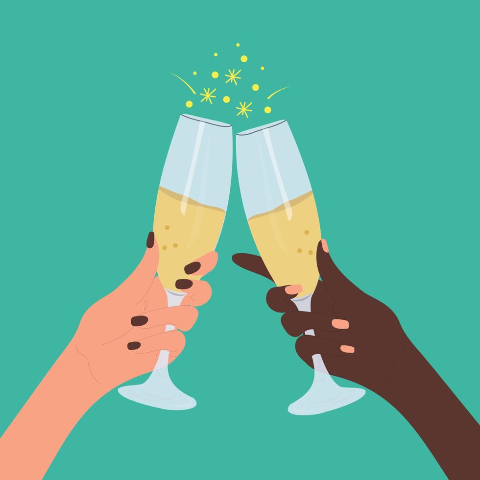 Hands holding glasses of champagne vector