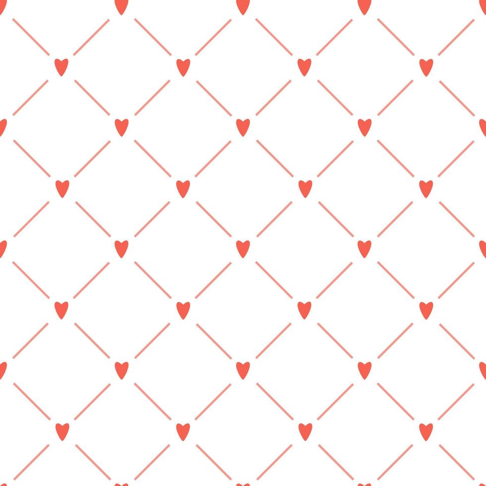A simple seamless minimalistic pattern with red hearts and stripes on a white background. Perfect for Valentine's day packaging and wrapping paper design. Vector illustration