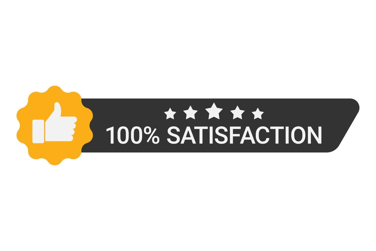 100 satisfaction label with five stars and thumbs up vector