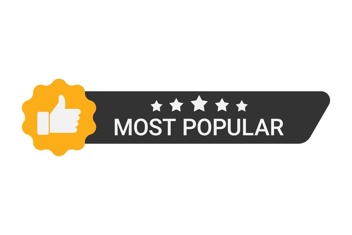 Most popular label with five stars and thumbs up vector
