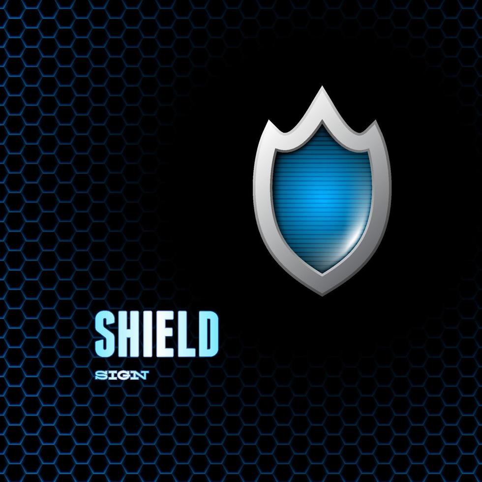 Card with steel glossy lightened shield and hex background vector