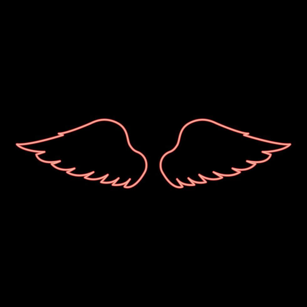 Neon wings of bird devil angel Pair of spread out animal part Fly concept Freedom idea red color vector illustration image flat style