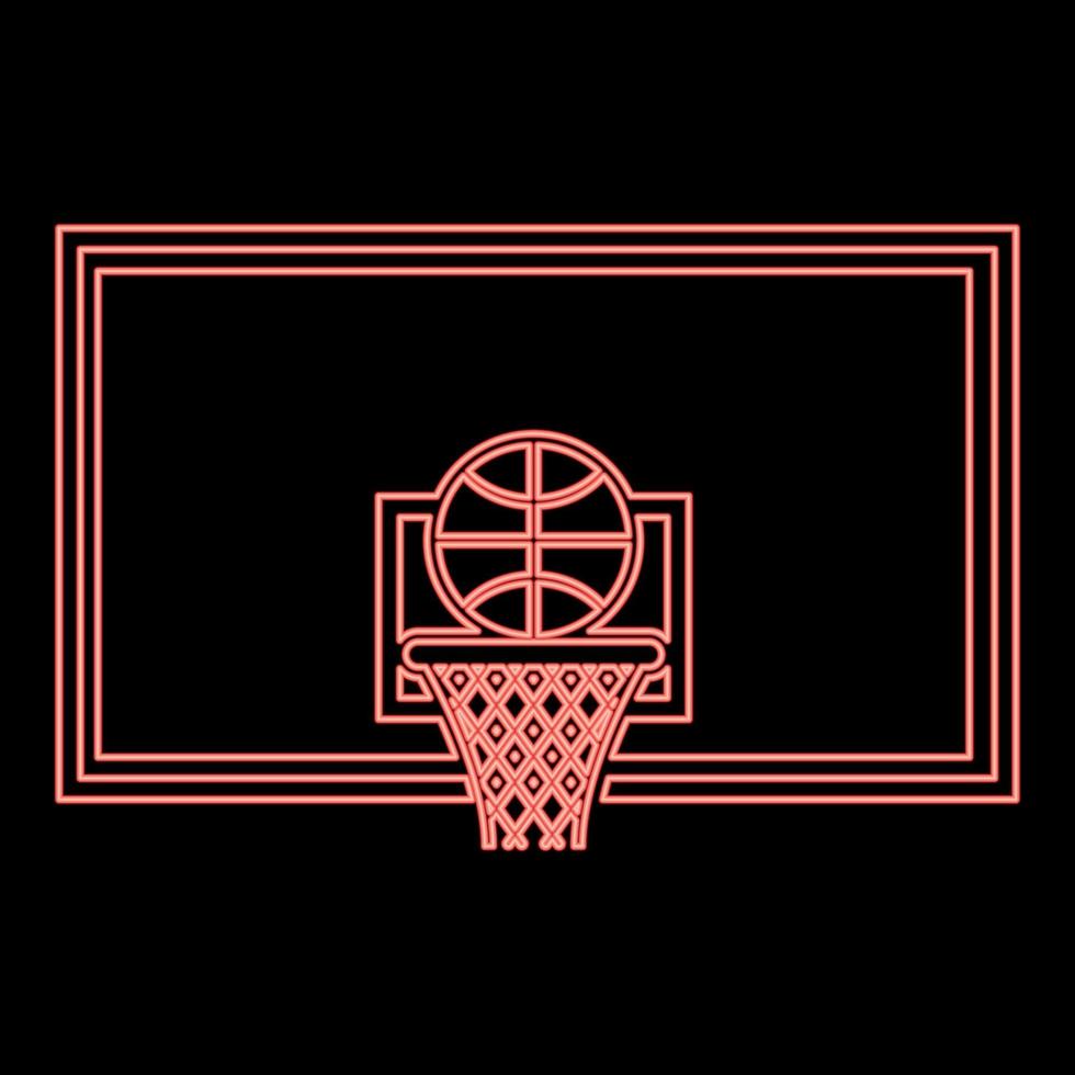 aro de baloncesto de neón y tablero de bolas y cesta de rejilla color rojo vector ilustración imagen estilo plano