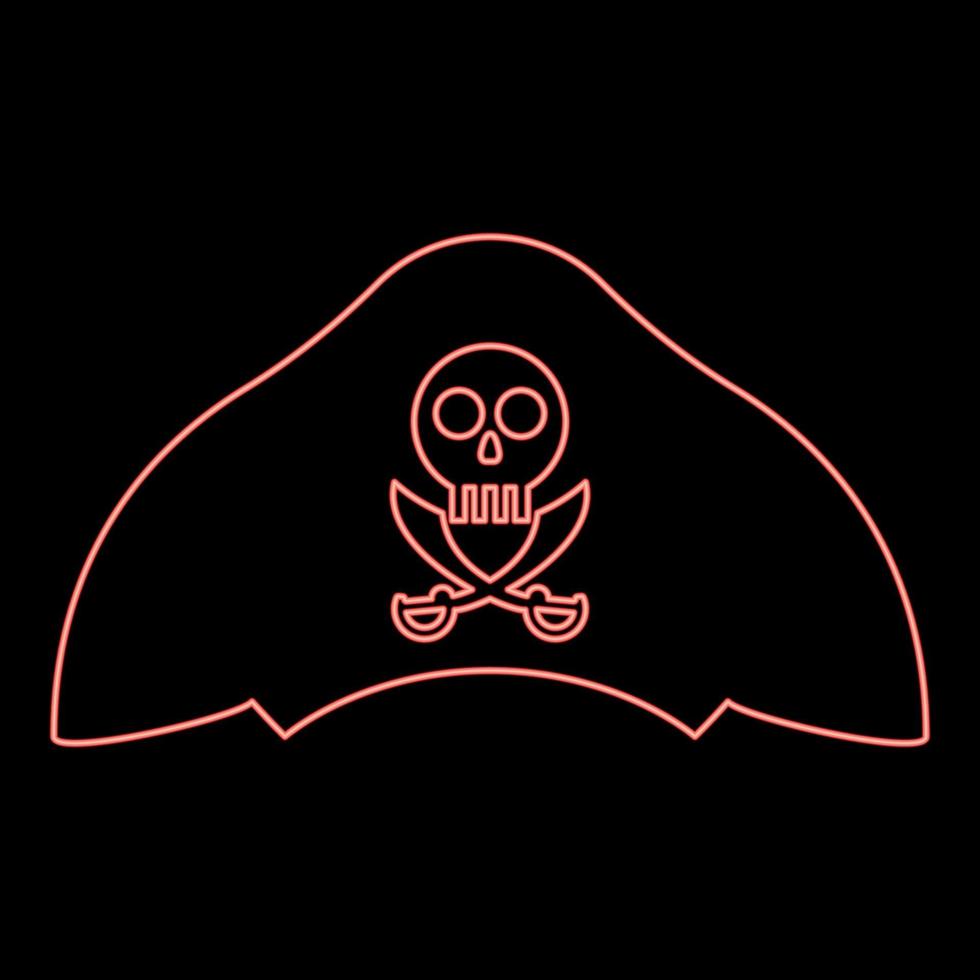 Neon pirate hat with skull and saber cutlass red color vector illustration image flat style