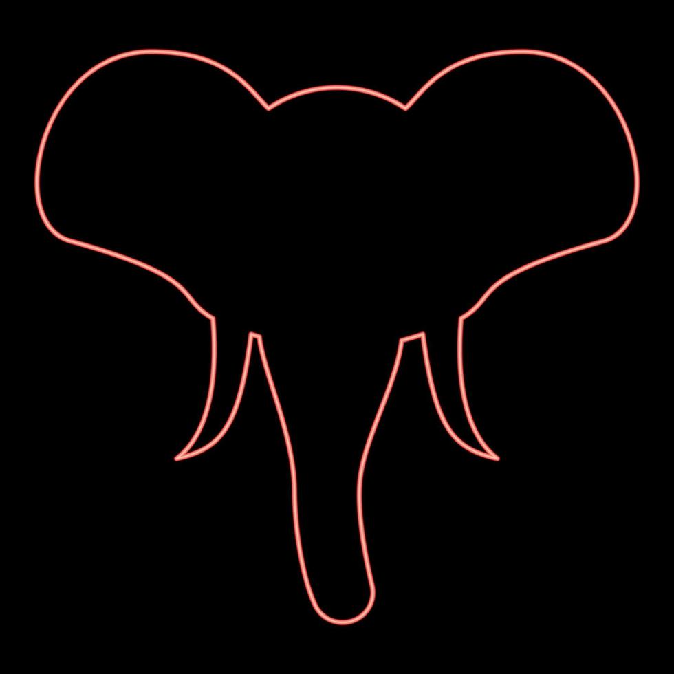 cabeza de neón de elefante silueta mascota vista frontal animal africano color rojo vector ilustración imagen estilo plano