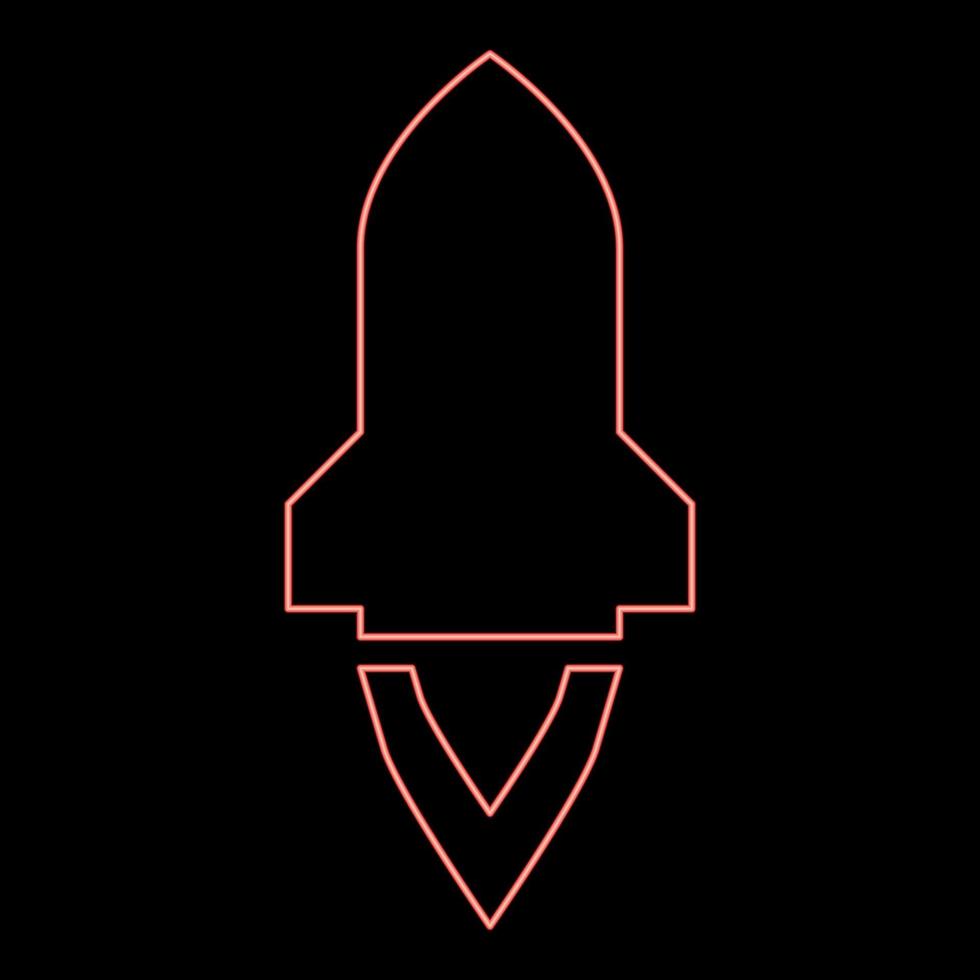 Neon rocket with flame in flying Spaceship launching Space exploration War weapon concept red color vector illustration image flat style