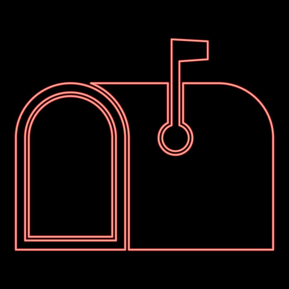 Neon american mail box with flag Pillar-box Postbox red color vector illustration image flat style