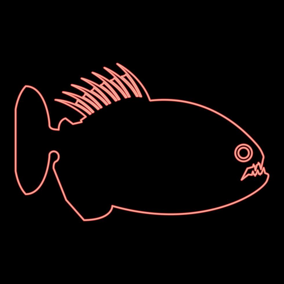 neón piraña pez enojado color rojo vector ilustración imagen estilo plano
