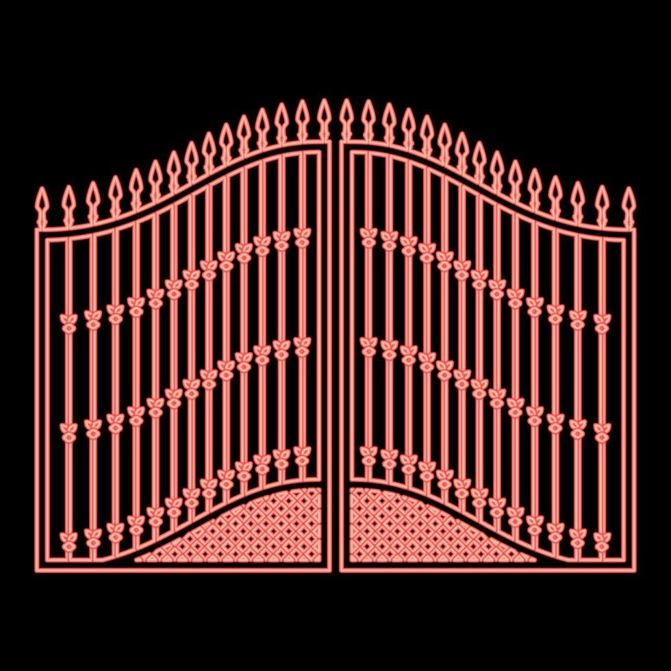 puertas forjadas de neón color rojo vector ilustración imagen estilo plano