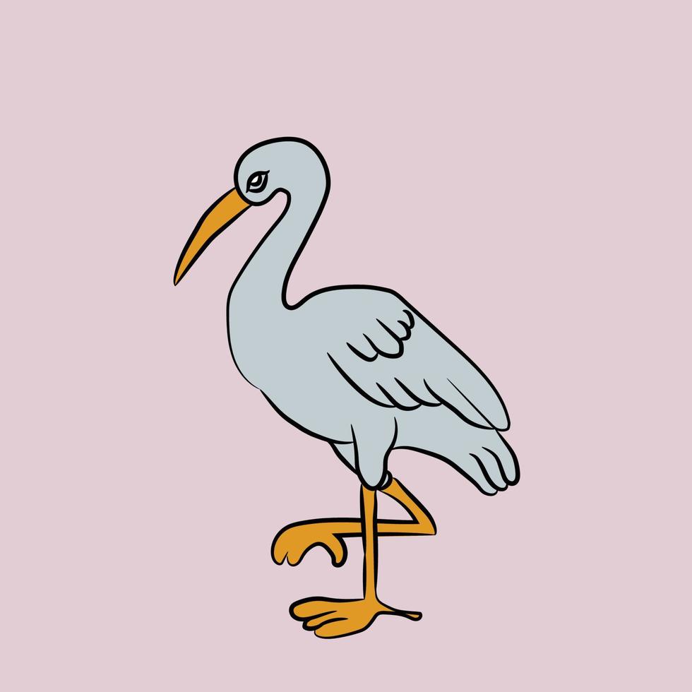 Cute wading bird vector illustration. Egret Vector Illustration.