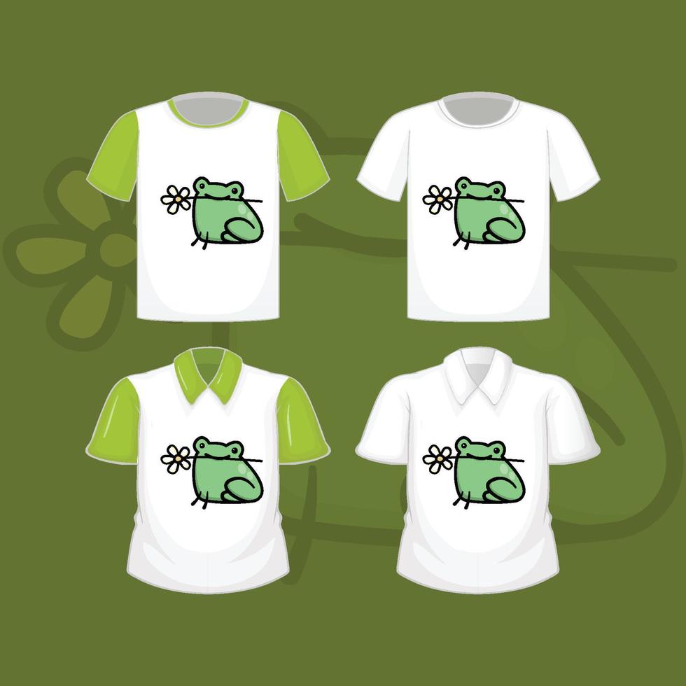 Vector illustration of a cute cartoon frog. T-shirt graphics for kids