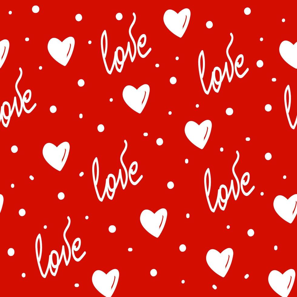 Seamless pattern with hand drawn hearts and dots on red background,valentine decoration,romantic print,can be used for wallpaper,wrapping paper,cover,fabric design,postcard,web page vector