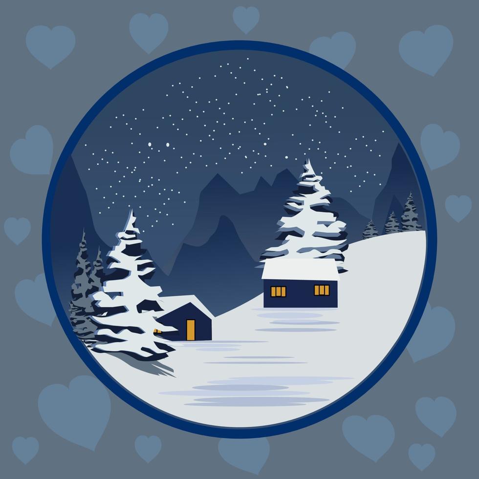 winnter illustration some house and trees  ice covered vector