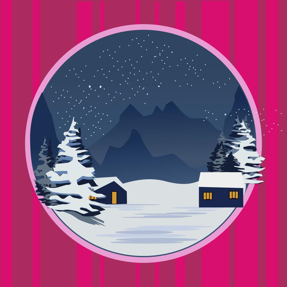 winnter illustration some house and trees  ice covered vector