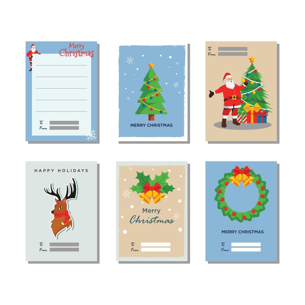 Merry Christmas time cartoon illustrations greeting cards template and backgrounds big collection set vector