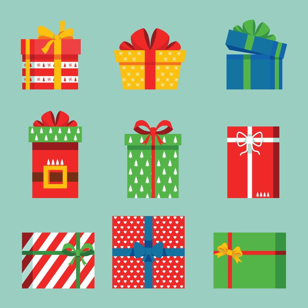 Collection of flat gift boxes, decorative presents vector