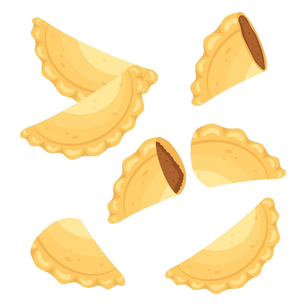 empanadas con juego de relleno de carne. comida tradicional mexicana. aislado sobre fondo blanco. ilustración vectorial vector