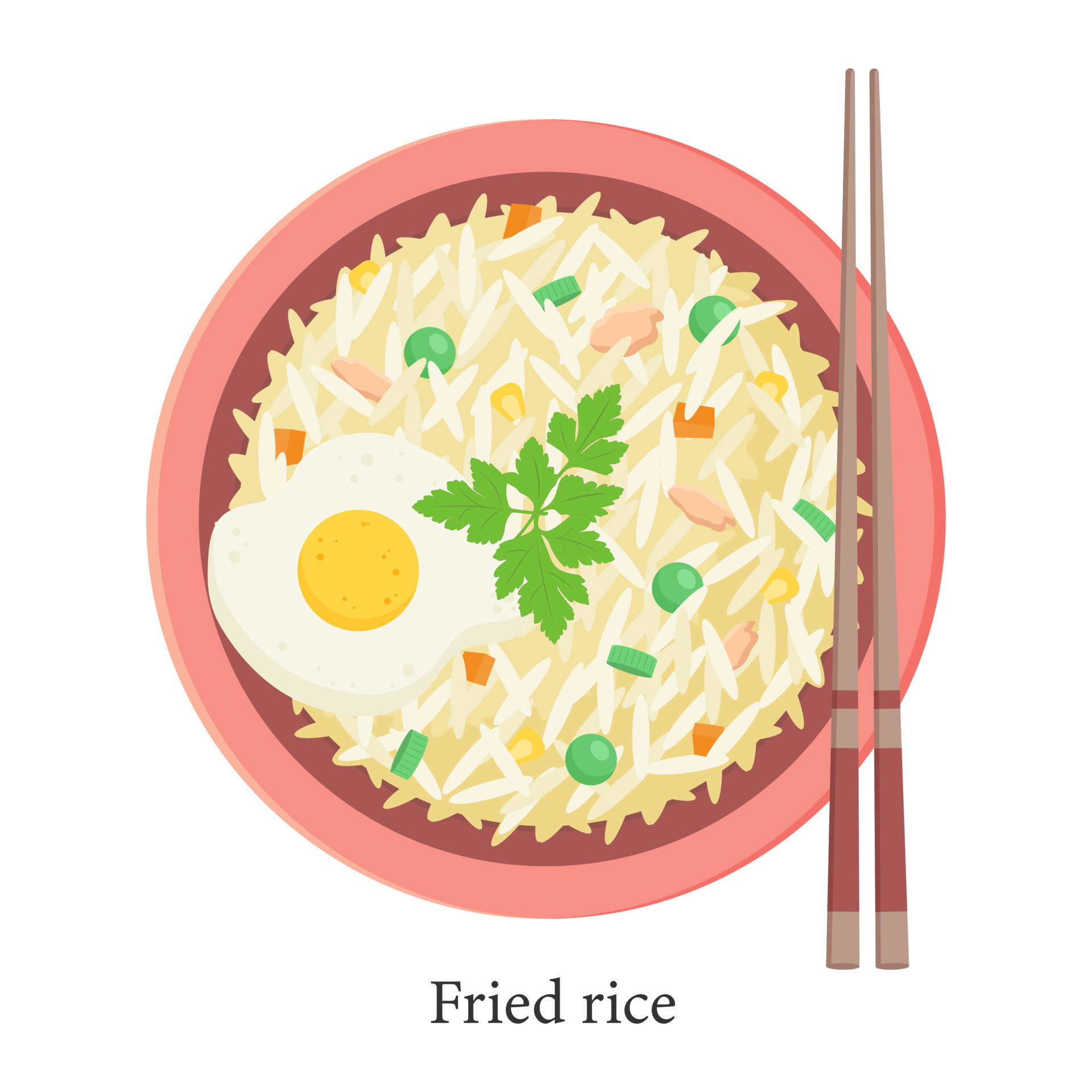 Fried Rice On A Plate With Chopsticks Traditional Asian Dish Vector fried-rice-on-a-plate-with-chopsticks-traditional-asian-dish-vector