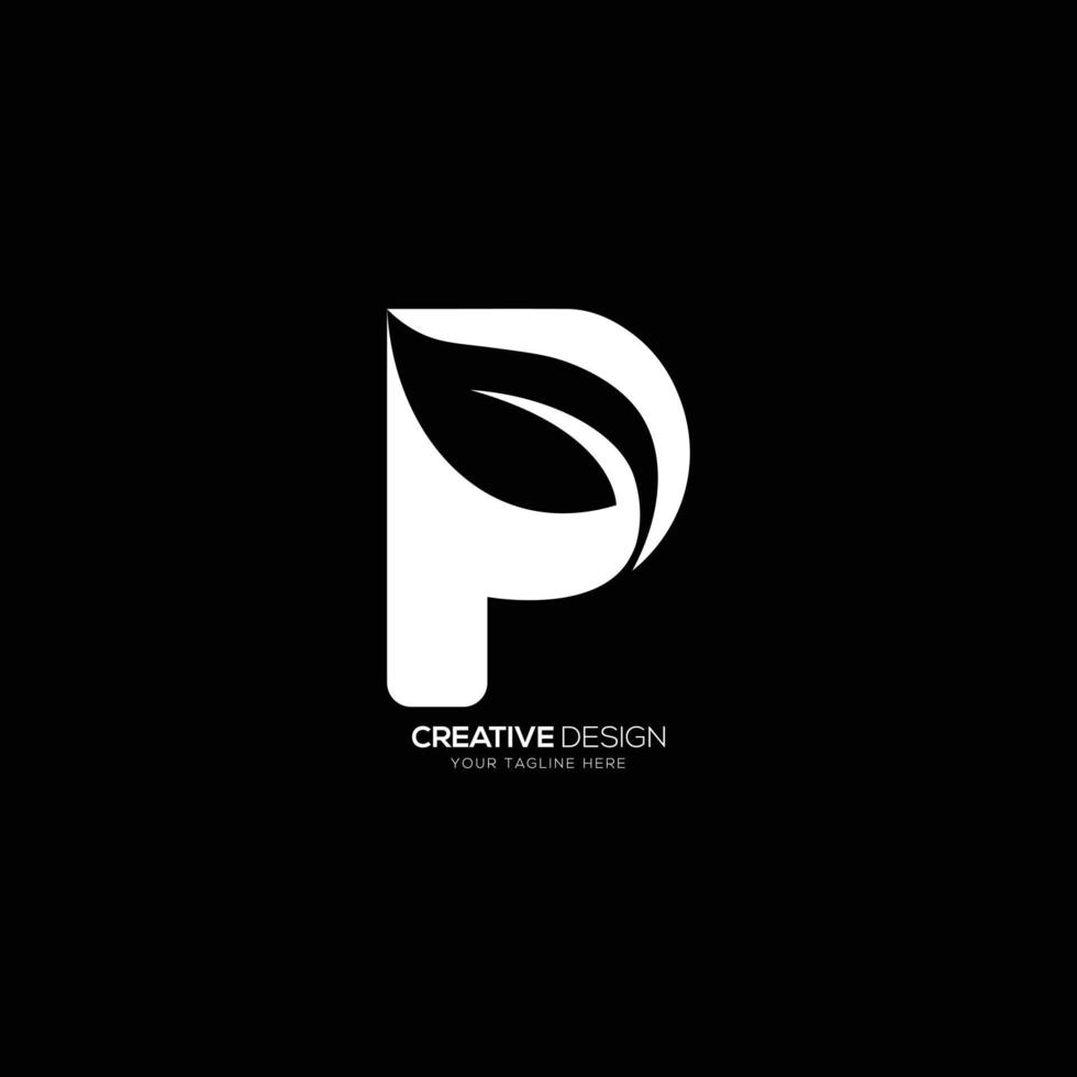 Creative letter P with negative space leaf logo vector
