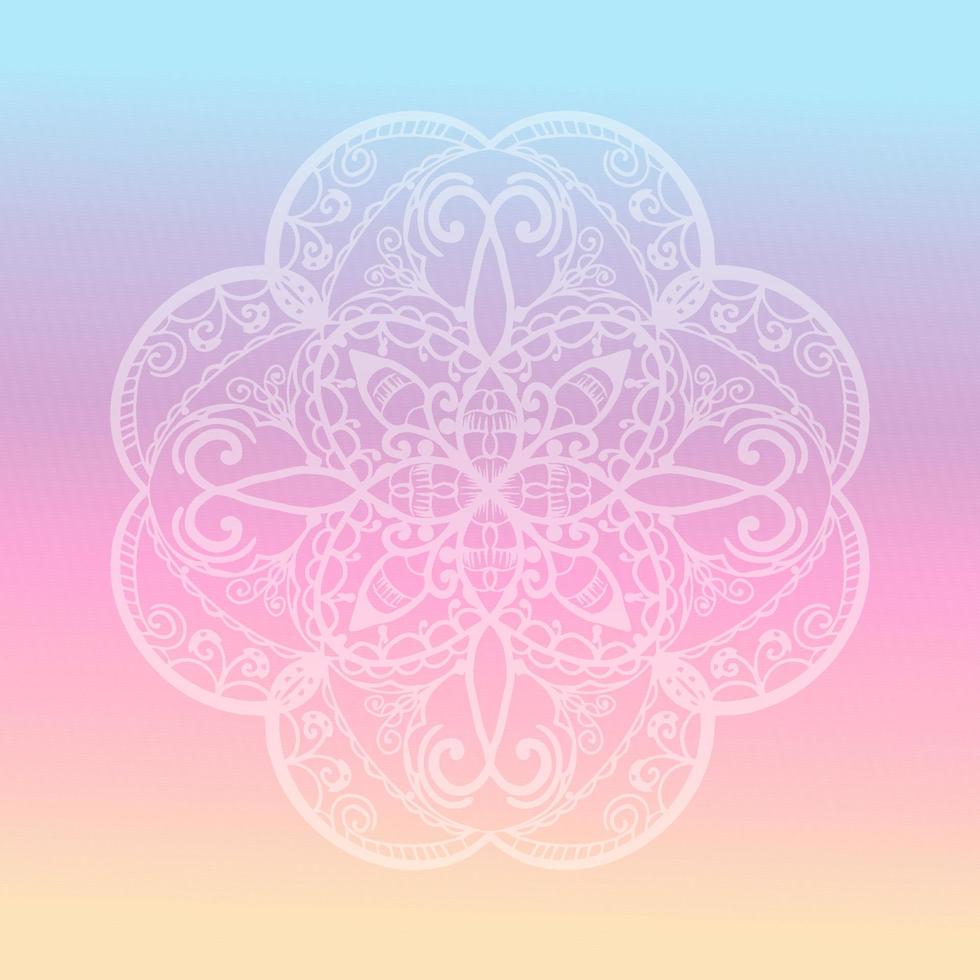 Ethnic motif white mandala, boho ornament colorful background. Anti-stress therapy patterns. Weave design elements. Yoga. Vector illustration
