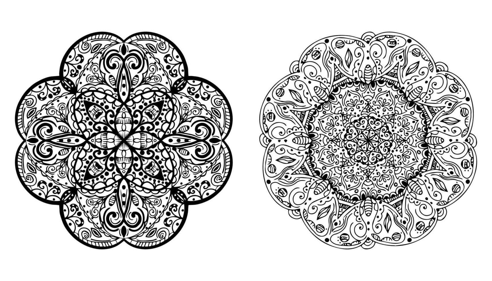 Set Ethnic motif mandala, boho ornament isolated on white background. Anti-stress therapy patterns. Weave design elements. Yoga. Vector illustration