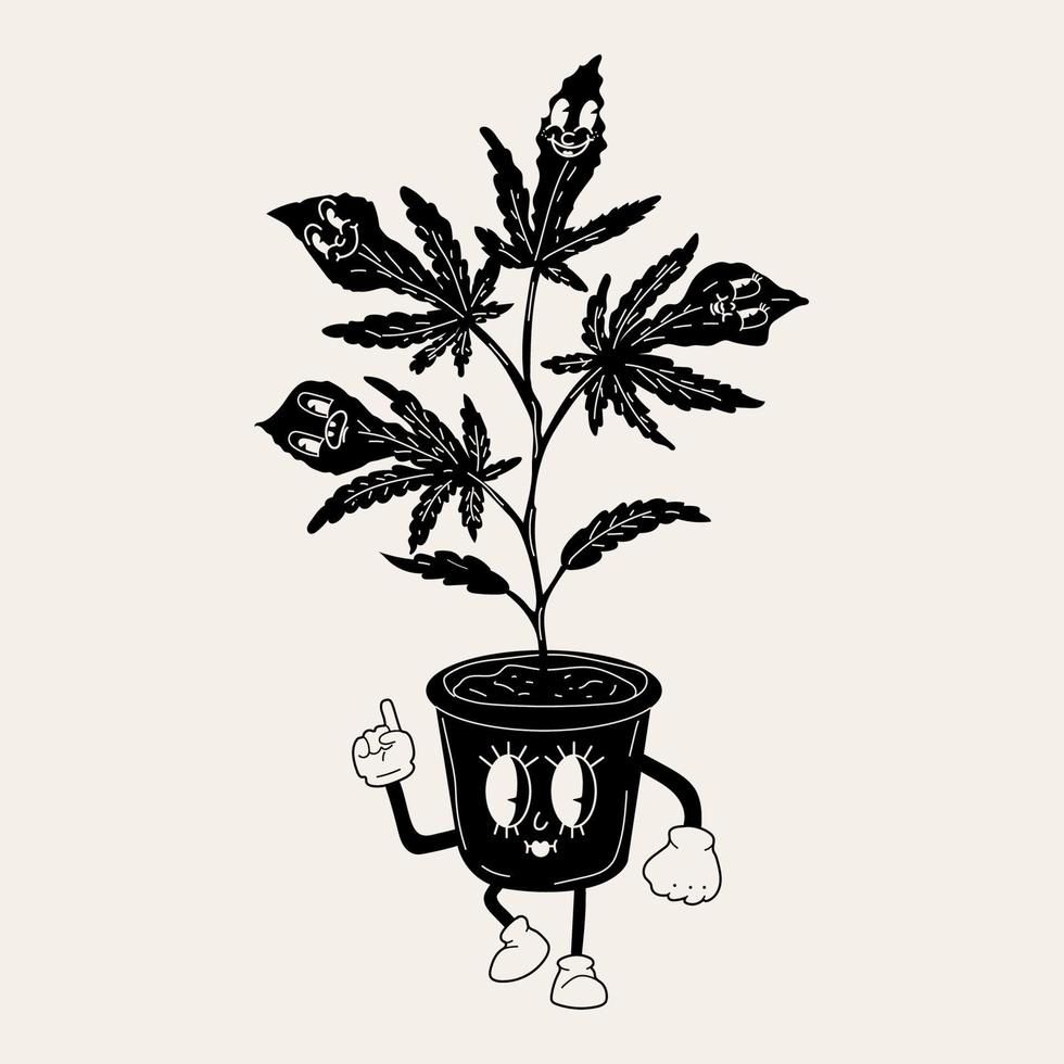 Black And White Hemp Leaf Cute Funny Weed Marijuana Leaf Cartoon black-and-white-hemp-leaf-cute-funny-weed-marijuana-leaf-cartoon