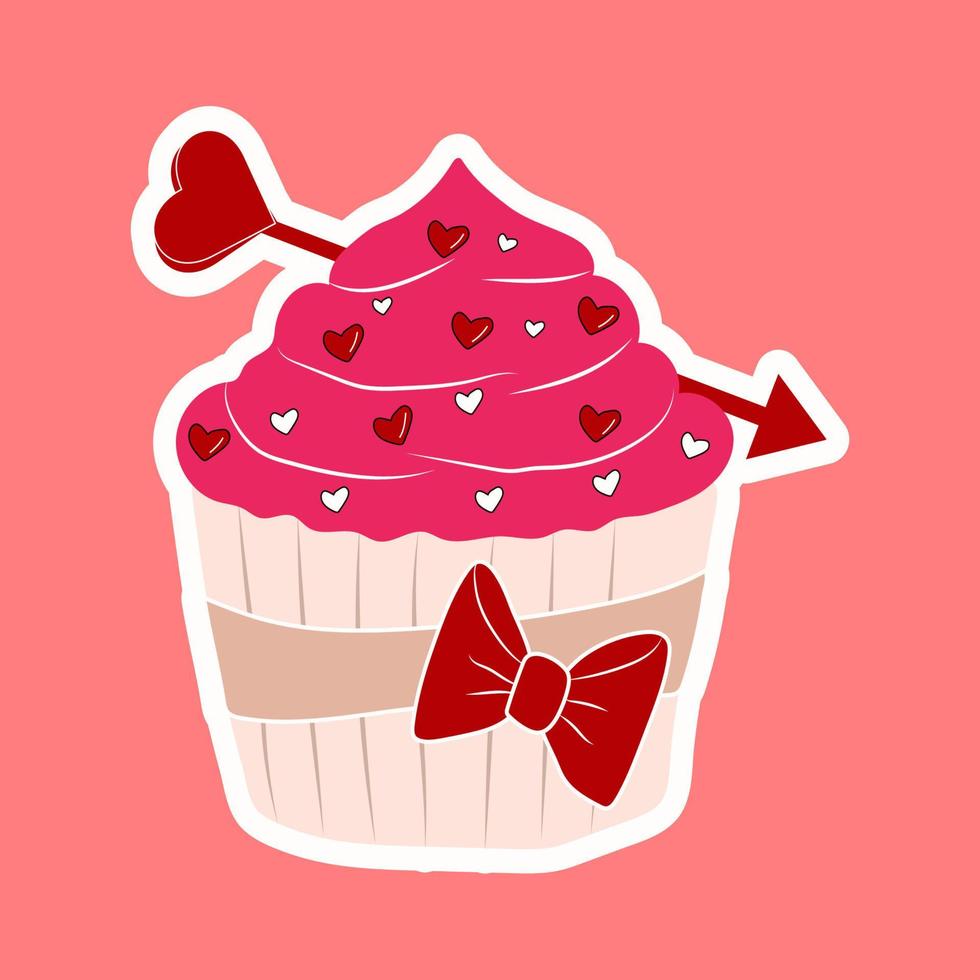 Valentine's Day cupcake icon  with flat style heart isolated on white background. Love Concept. Vector illustration.