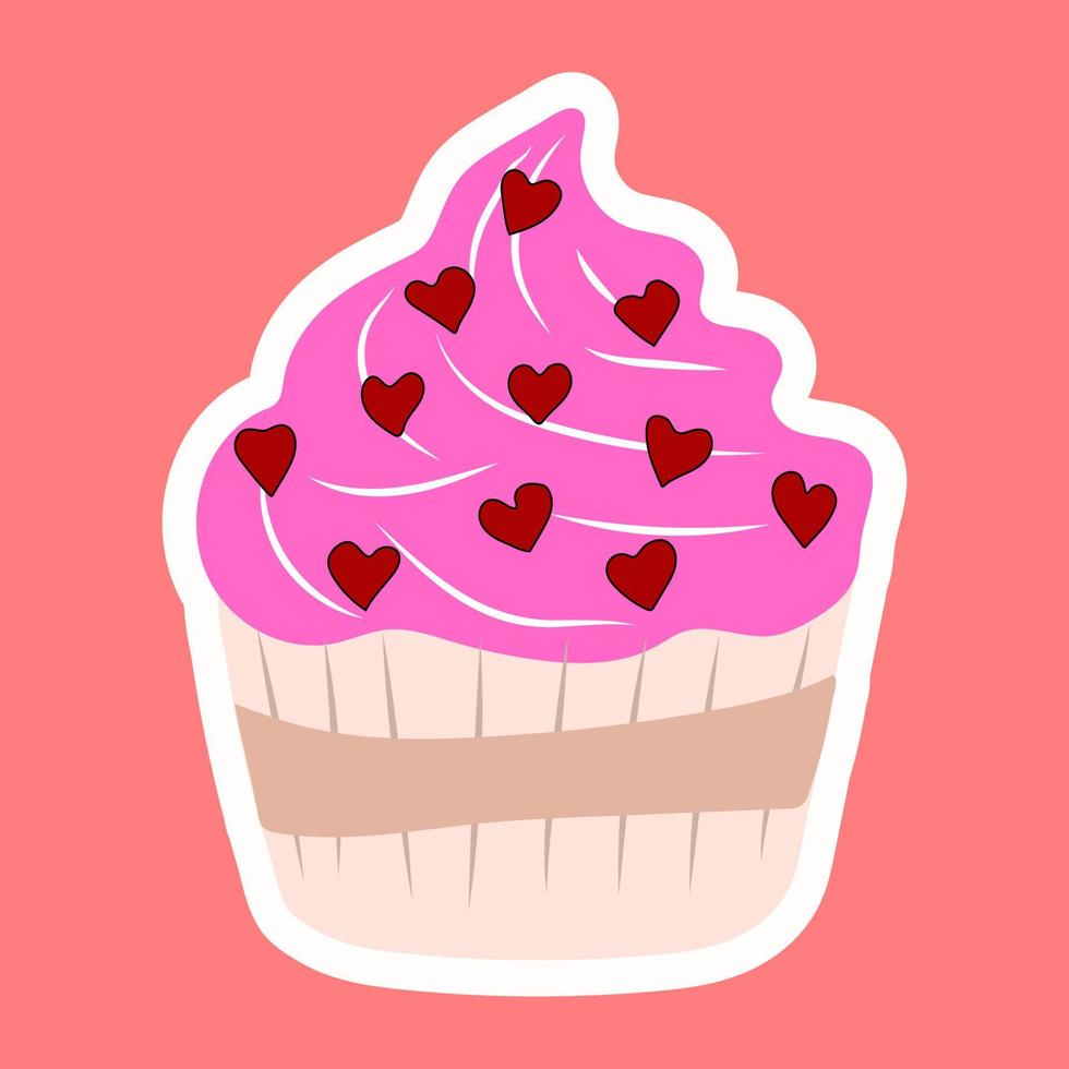 Valentine's Day cupcake icon  with flat style heart isolated on white background. Love Concept. Vector illustration.