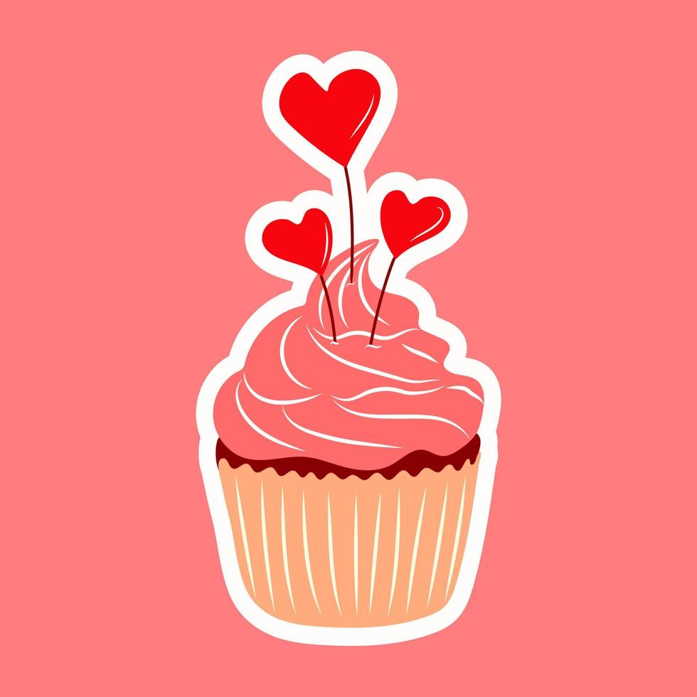Valentine's Day cupcake icon  with flat style heart isolated on white background. Love Concept. Vector illustration.