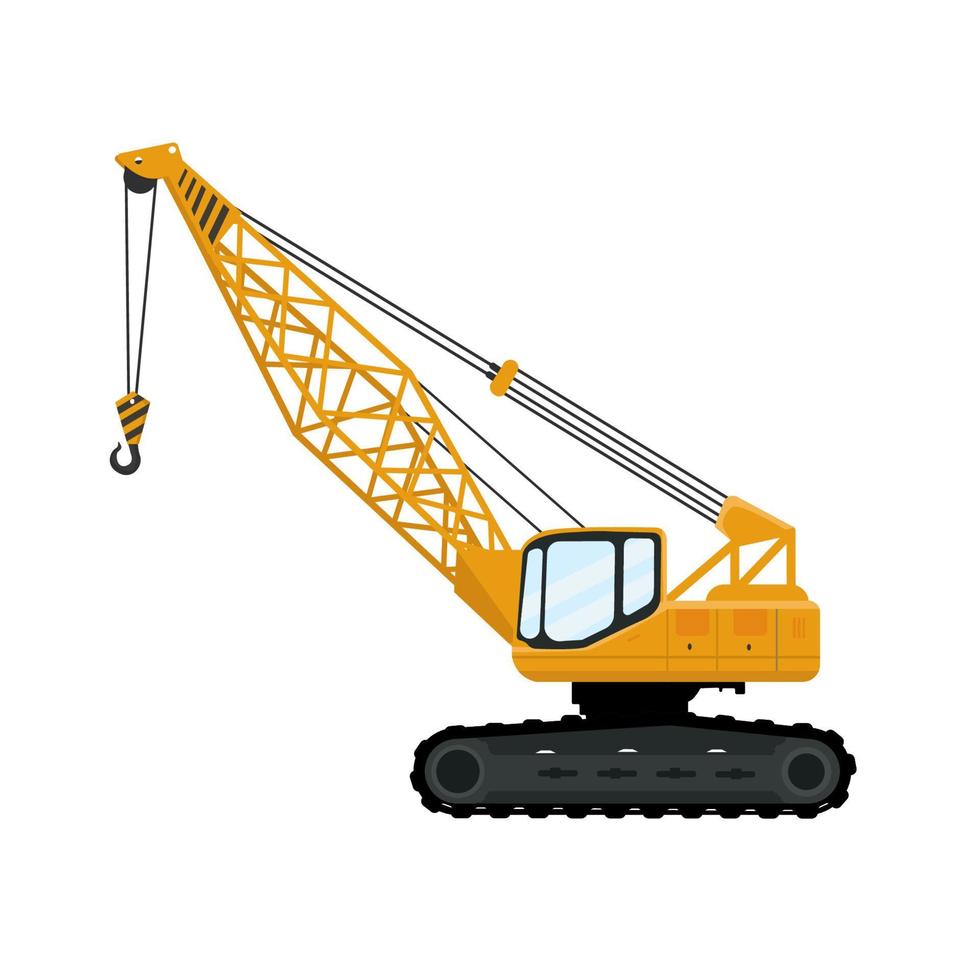 Construction equipment excavator crane for transporting goods and building construction. flat design vector illustration isolated white background