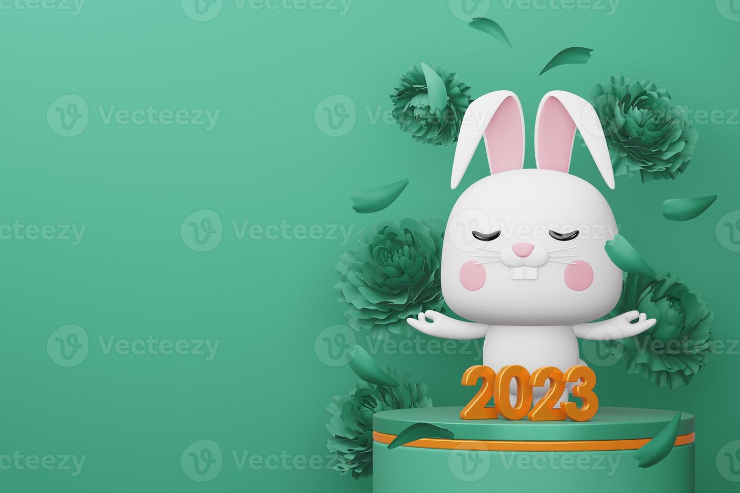 Happy new year 2023, year of the rabbit, 3d rendering photo