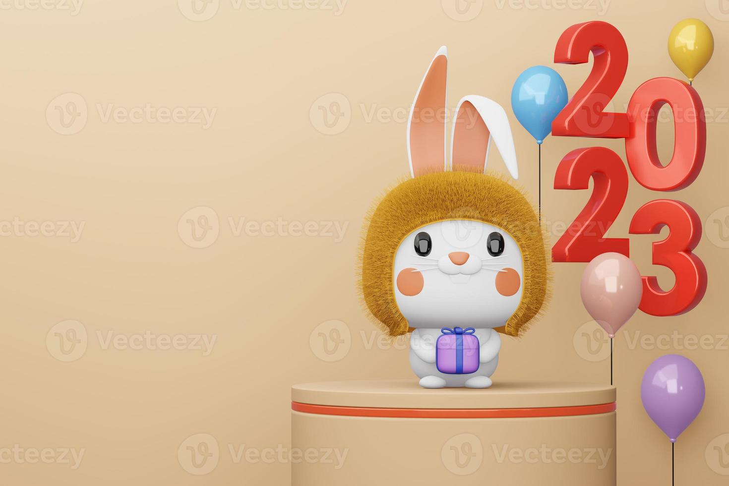 Happy new year 2023, year of the rabbit, 3d rendering photo