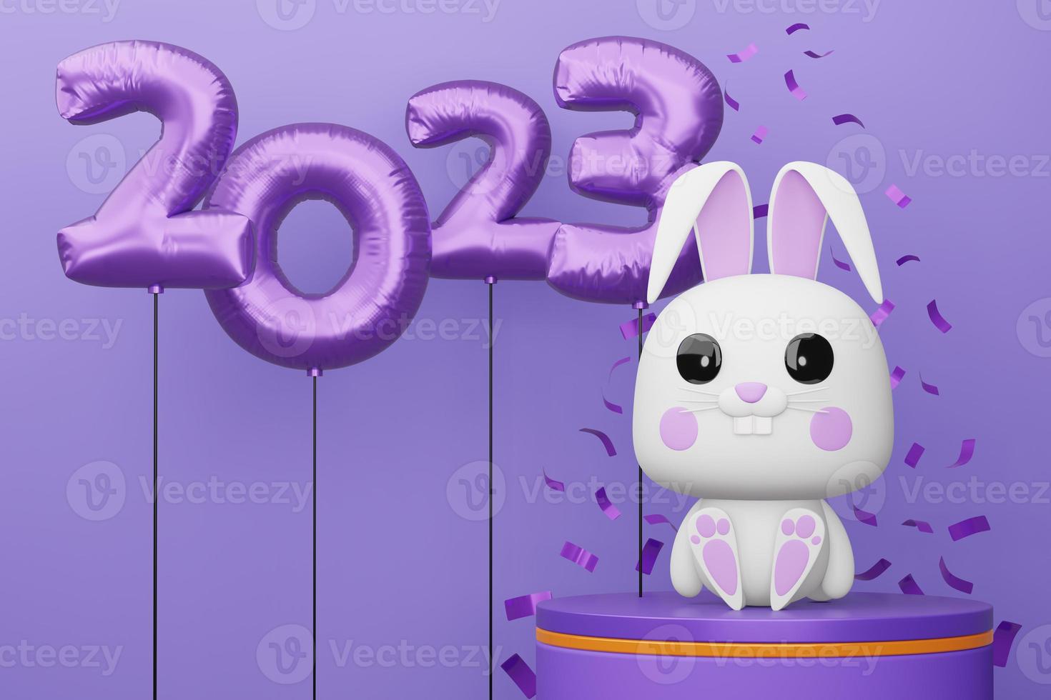 Happy new year 2023, year of the rabbit, 3d rendering photo